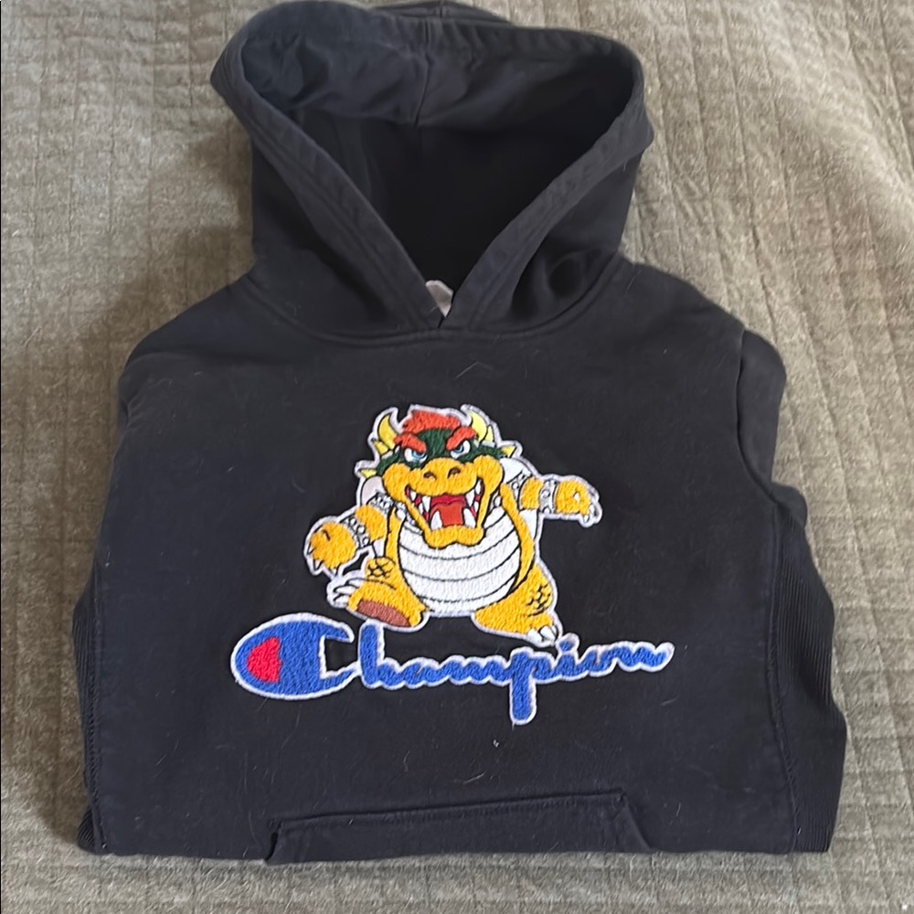 Champion Boswer Kids Black Hoodie with Cartoon Embroidery